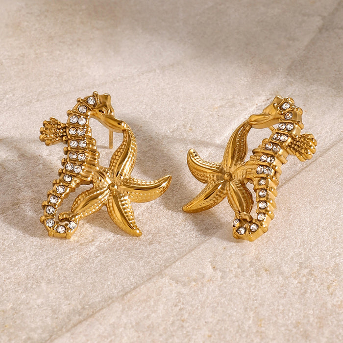 18K Gold Stainless Steel Ocean Star Earrings - High-End Titanium Steel Starfish Jewelry