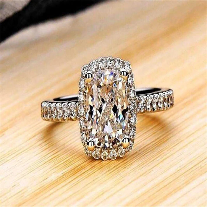 Geometric zircon ring rectangular creative engagement ring