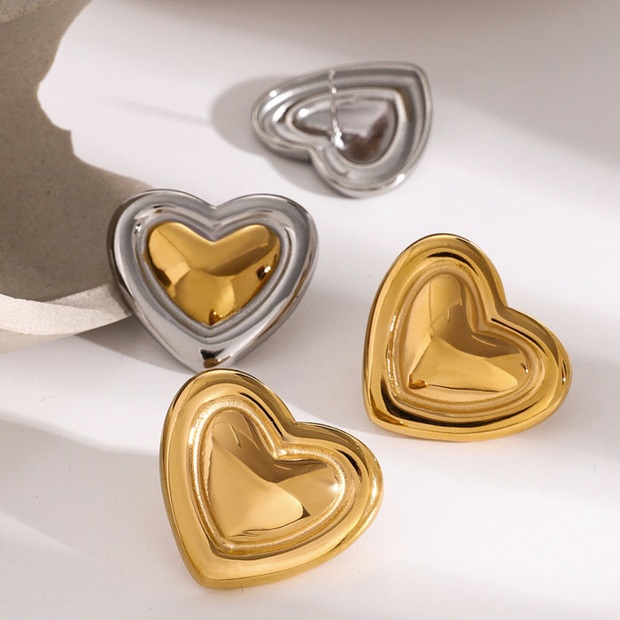 Stainless Steel Heart Stud Earrings - High-End Electroplated Titanium Steel Jewelry