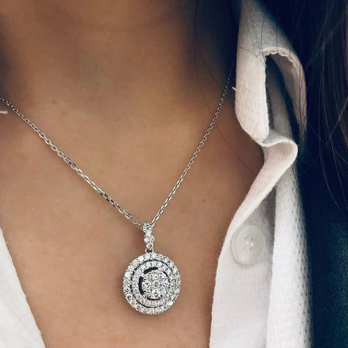 Creative hollow multi-layered ring pendant necklace, full diamond zircon clavicle chain