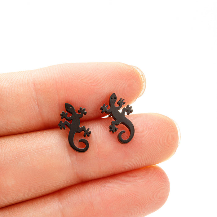 Gecko ear bone studs, 2023 Amazon new stainless steel niche cold style personality reptile earrings