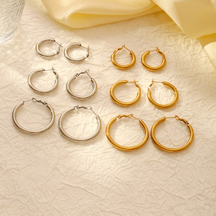Pendientes redondos de acero inoxidable macizo para mujer, pendientes vintage galvanizados de 18 quilates