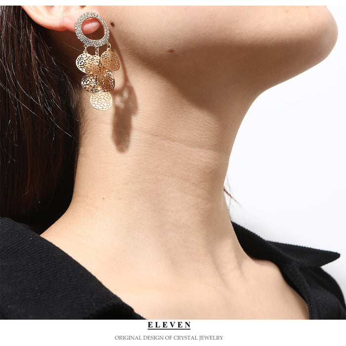 Elegant Hollow Leaf Tassel Earrings - Rhinestone Dangles for a Sophisticated Style