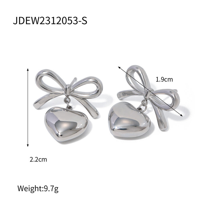 Stainless steel contrast color heart earrings titanium steel bow earrings