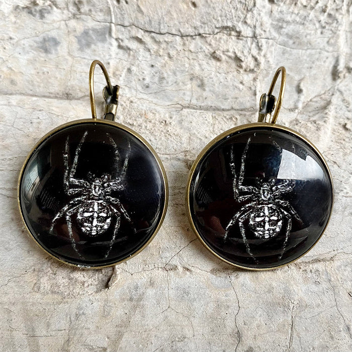 Vintage Glass Skull and Bat Earrings with Halloween Gothic Style