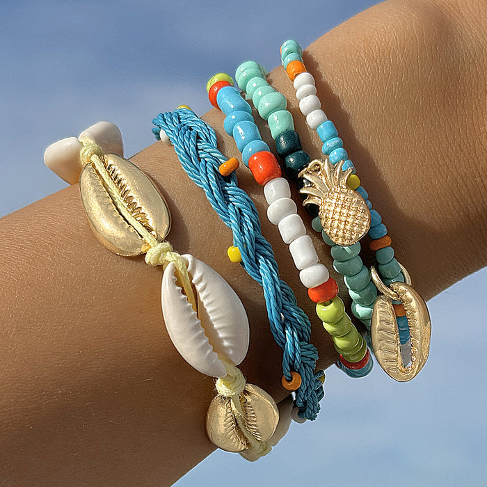 Bohemian Shell and Pineapple Bracelet Set – Ocean-Inspired Layered Jewelry