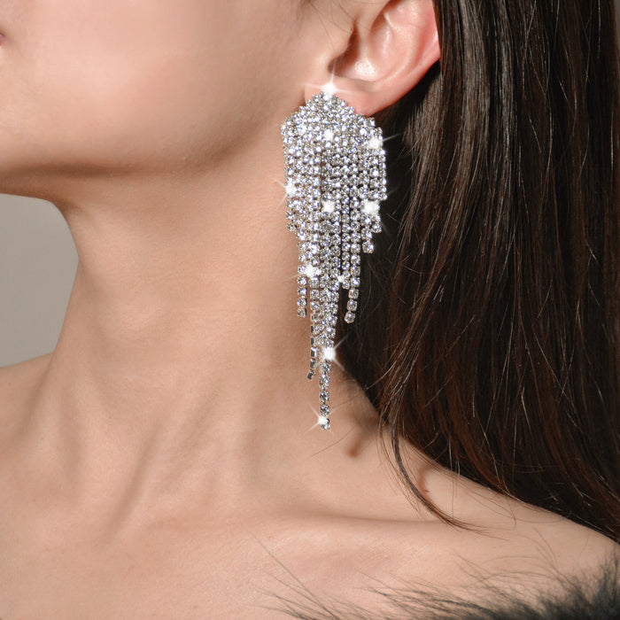 Wedding Tassel Earrings - Simple Rhinestone Dangles for Brides