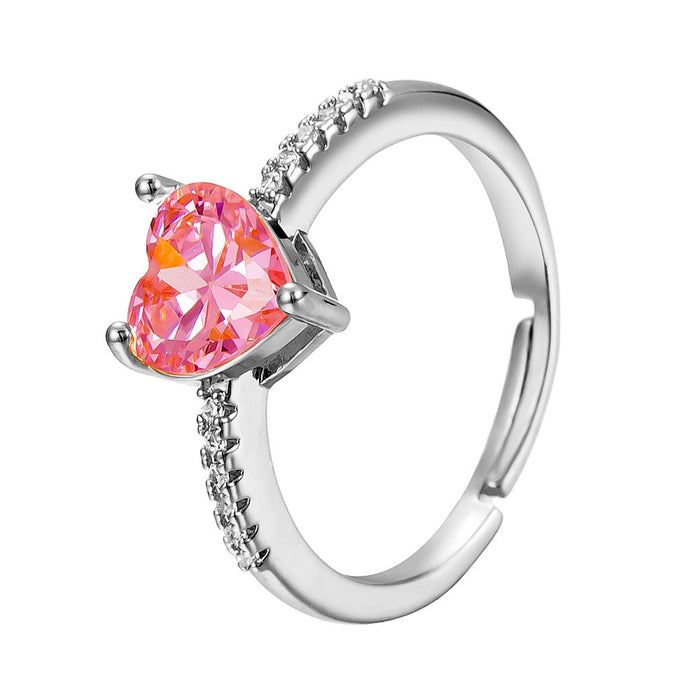 Wholesale pink heart-shaped zircon open rings