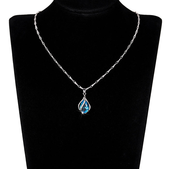 Sea blue heart teardrop zircon pendant, pear-shaped women's clavicle necklace