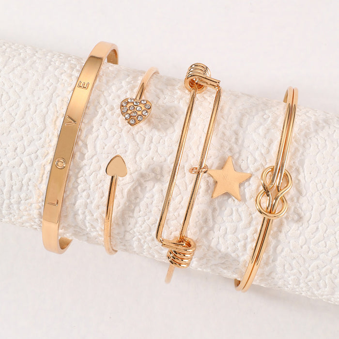 Diamond-Studded Heart Bracelet Set - Stylish LOVE Star Jewelry Collection