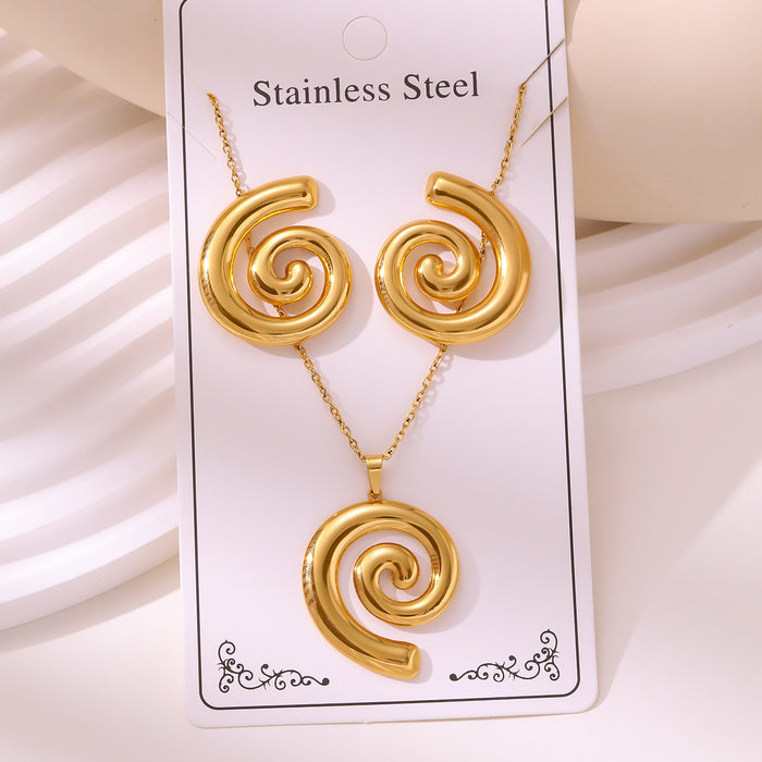 Wholesale 304 stainless steel hydraulic gold-plated earrings and necklace sets - wallojewerly 