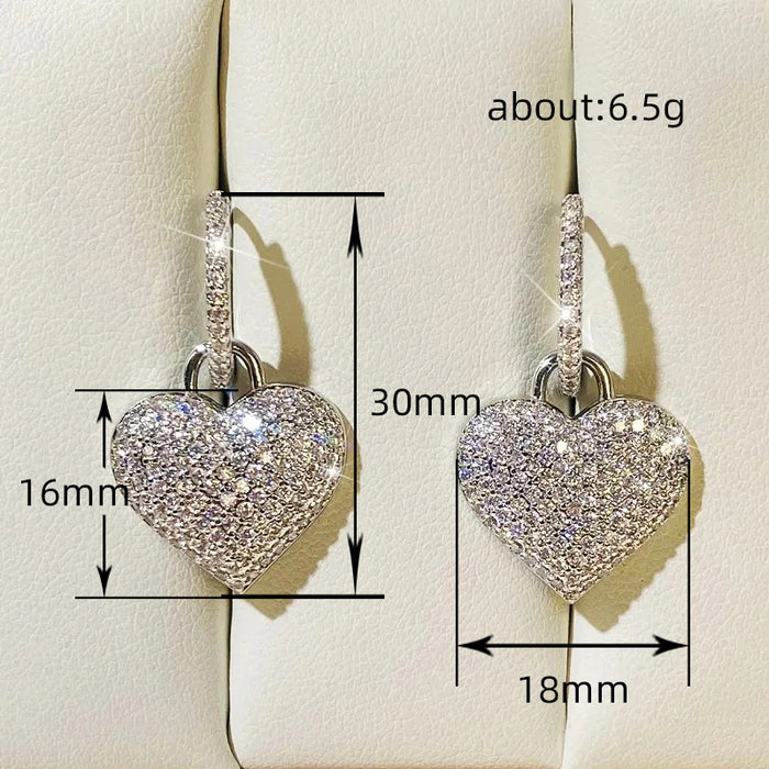 Pendientes pavé en forma de corazón, delicados pendientes de princesa