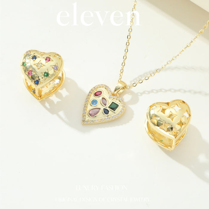 Trendy Heart Necklace and Earring Set - Rhinestone Jewelry with a Chic and Unique Design