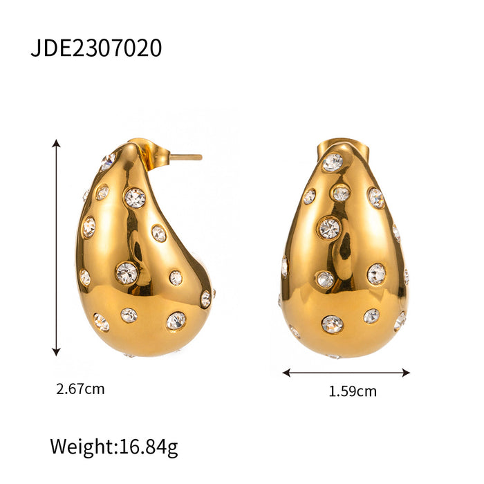 Pendientes de acero inoxidable chapados en oro de 18 quilates con circonitas - Joyería de moda