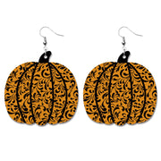 Creative Halloween PU Leather Earrings with Pumpkin and Bat Design - wallojewerly 