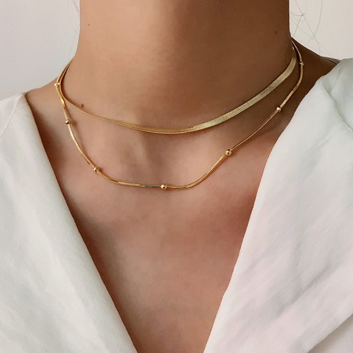 Gold-Plated Layered Necklace with Minimalist Design - Women's Fashion Choker