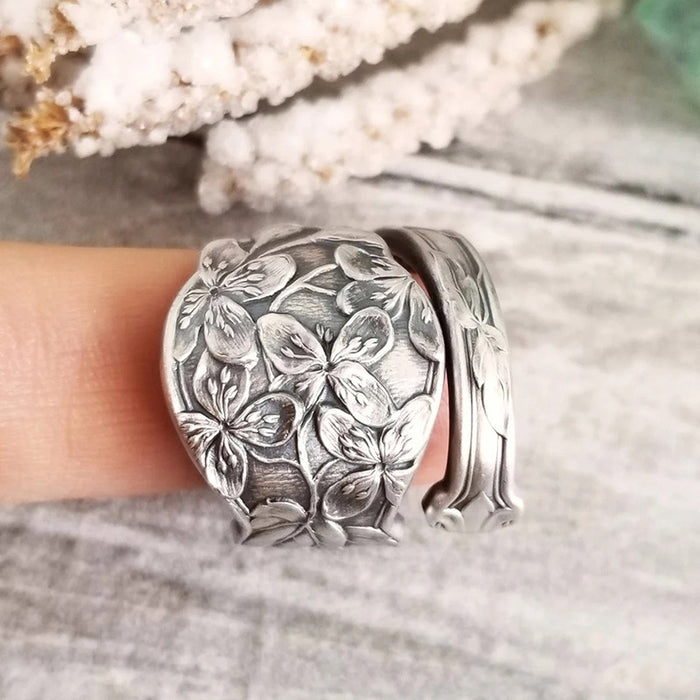 Anillo floral vintage con diseño de flores de estilo oscuro, anillo de compromiso para mujer