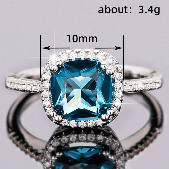 Tanzanite ring retro square queen ring palace temperament index finger ring