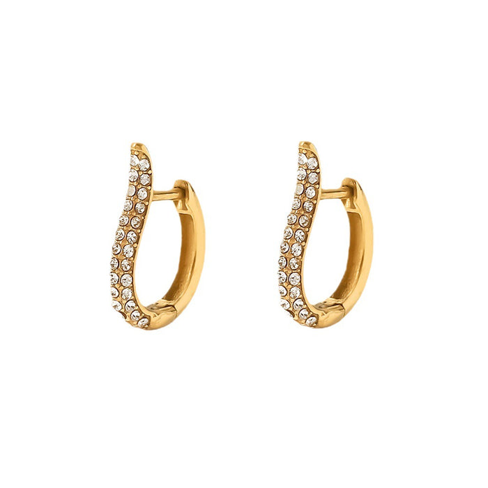 French Style New Titanium Steel Earrings - Fashionable 18K Gold Plated Zircon Earrings for Women