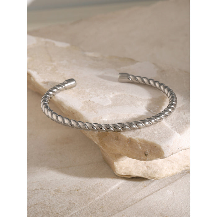 18K Gold Plated Braided Open Bracelet - Cold-Toned Minimalist Titanium Steel Jewelry