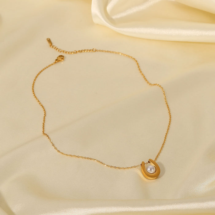 18K Gold-Plated Necklace with Pearl Pendant and U-Shaped Design - Women's Fashion Jewelry