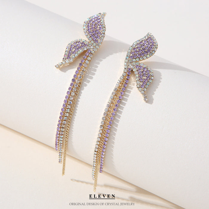 Elegant Purple Rhinestone Tassel Earrings - Stylish Butterfly Jewelry for Women