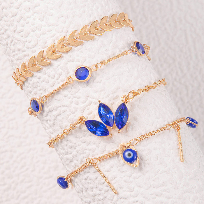 Blue Gemstone Leaf Multi-Layer Anklets - Luxe Eye Tassel Foot Jewelry