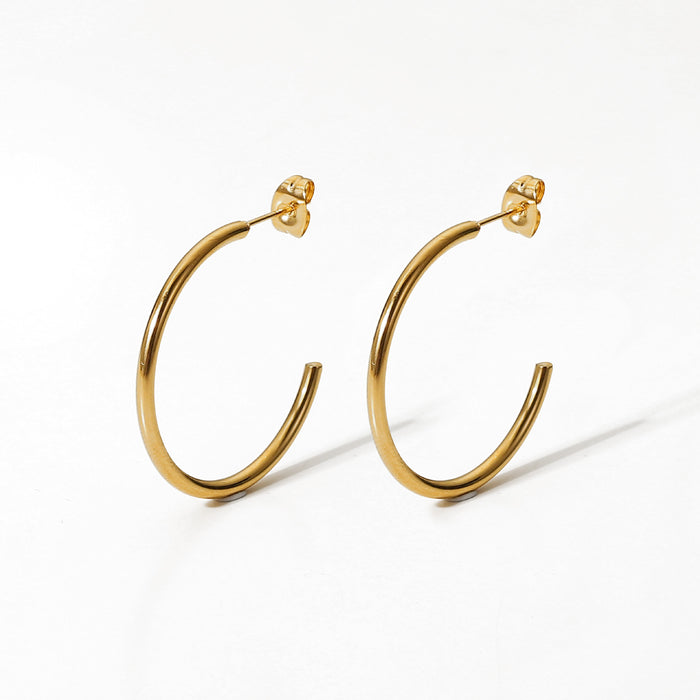 New Fashion Simple 18K Gold Stainless Steel Earrings - C-Shaped Titanium Steel Studs