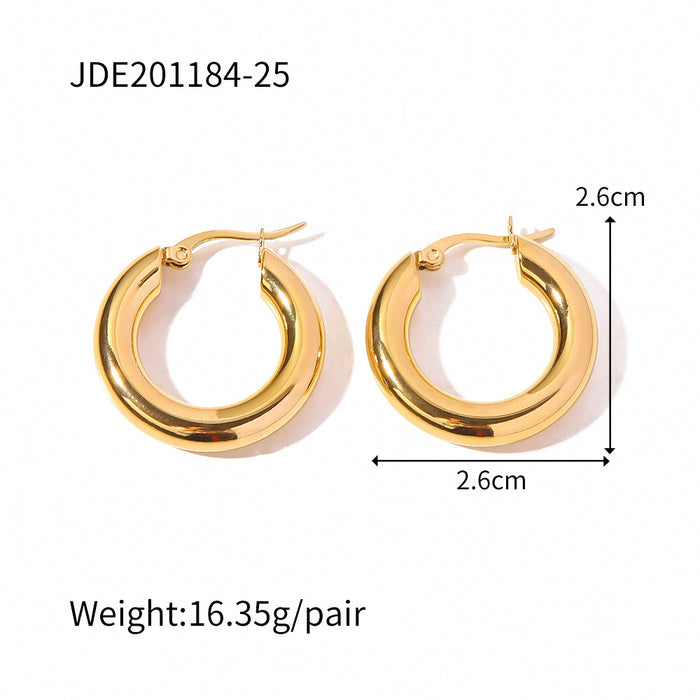 18K Gold Plated Stainless Steel Heart Hoop Earrings - Exaggerated Design with Glossy Finish