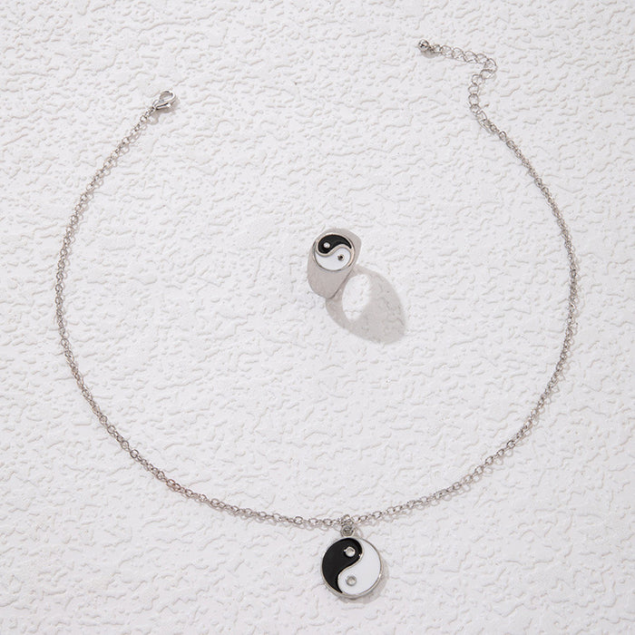 Yin-Yang Pendant Necklace and Ring Set - Trendy Ins-Style Jewelry