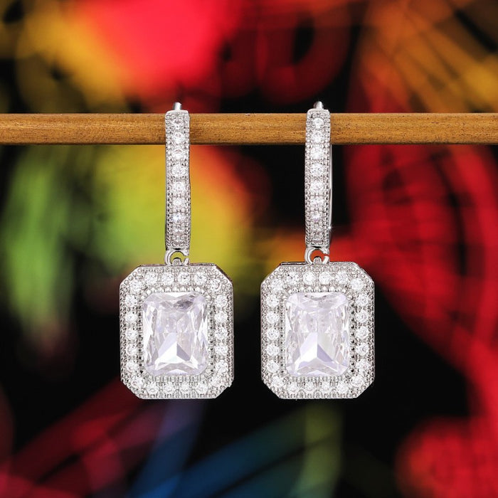 High-end princess square diamond earrings celebrity temperament evening earrings