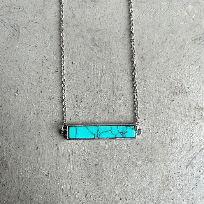 Minimalist Western Cowboy Necklace with Geometric Turquoise Pendant