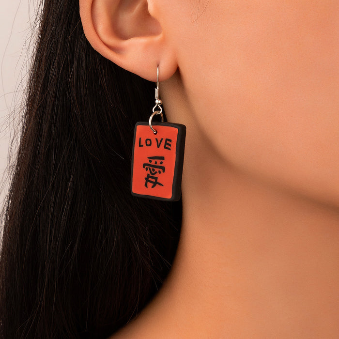 Red letter earrings creative personality earrings