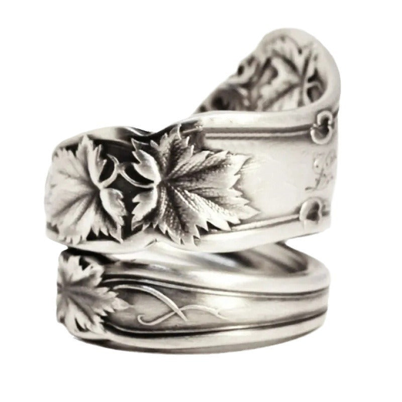 Anillo retro abierto de hoja de arce, estilo antiguo, anillo femenino simple