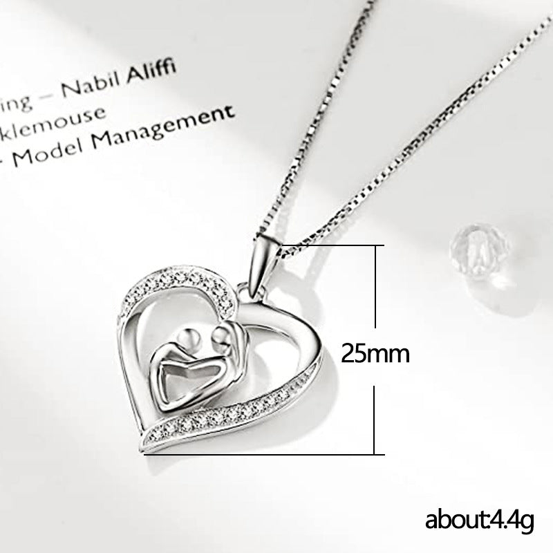 Love Mother and Child Micro-Inlaid Zircon Pendant Women's Necklace - wallojewerly 