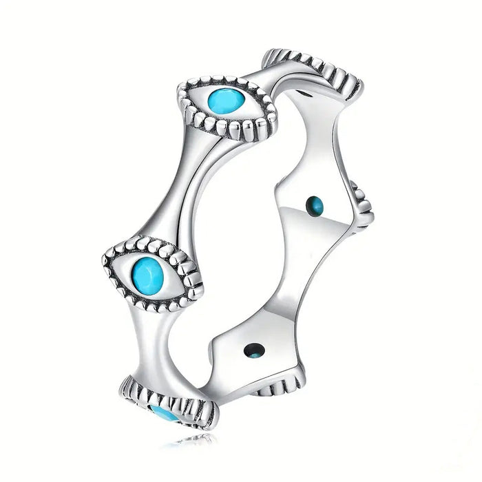 Zircon imitation turquoise horse eye ring for women retro everyday style