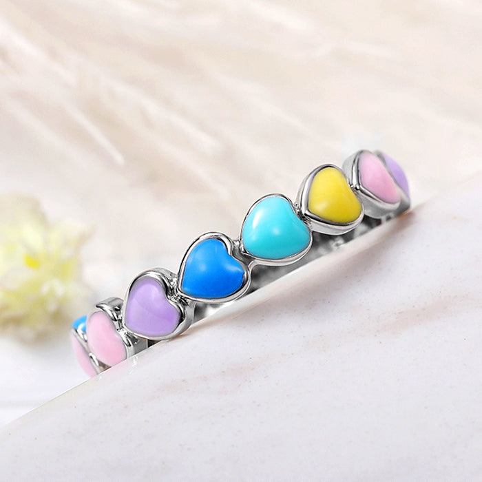 Oil dripping colorful peach heart ring Japanese and Korean romantic heart ring