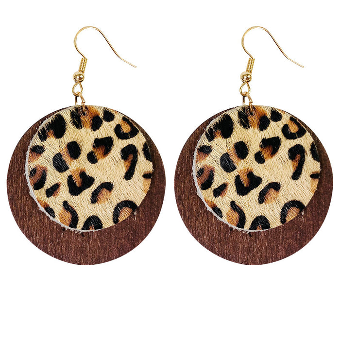 Wooden leopard print earrings