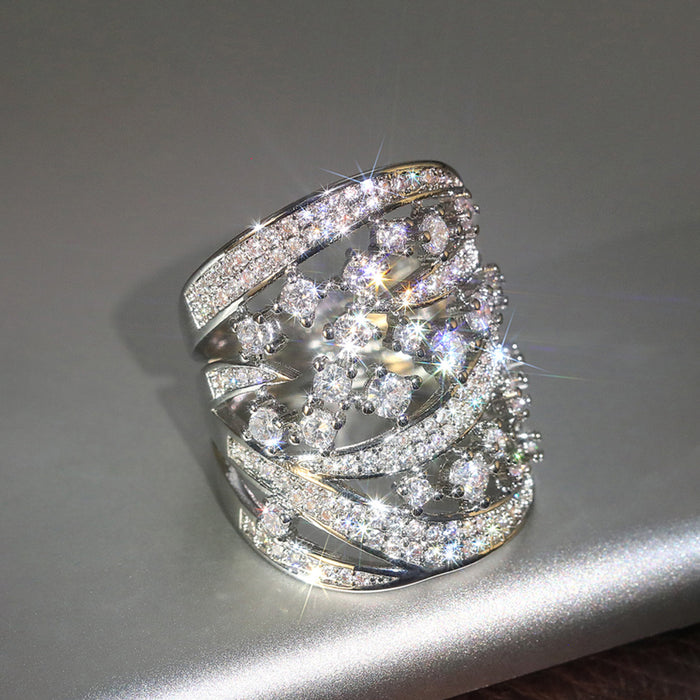 Women's elegant and heavy-duty zircon geometric ring