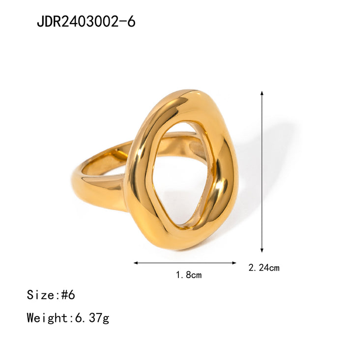 Anillo de acero inoxidable con circonitas ovaladas y oro de 18 quilates con textura tejida