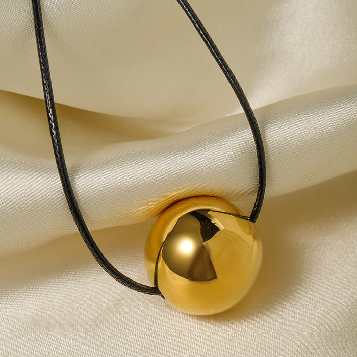 16K Gold-Plated Stainless Steel Rope Chain Necklace with Round Ball Pendant