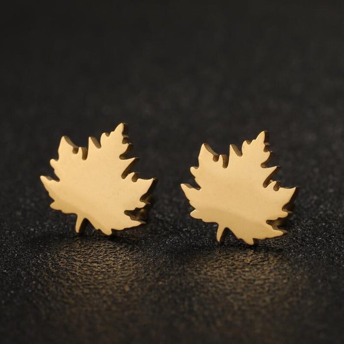 Maple Leaf Stainless Steel Stud Earrings - Simple and Elegant Vintage Jewelry