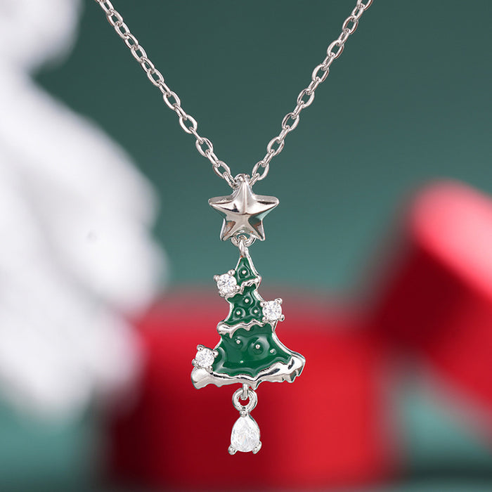 Christmas Tree Teardrop Star Pendant Necklace