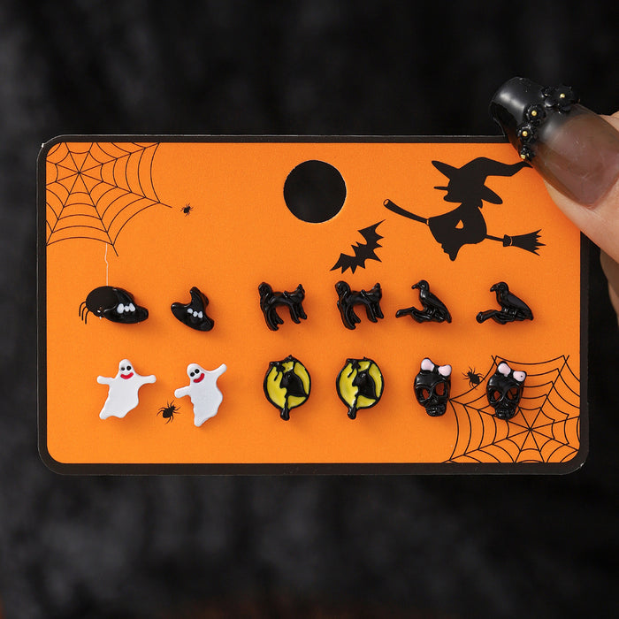 Wholesale Halloween Cartoon Stud Earrings Set - Spooky Pumpkin, Ghost & Bat Alloy Earring Multipack for Women