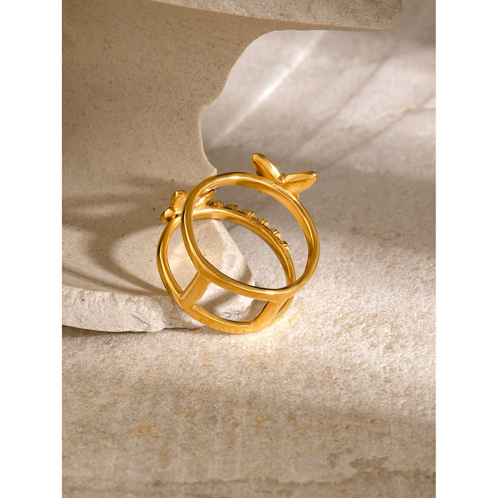 Double Layer 18K Gold Plated Stainless Steel Ring - Minimalist Style