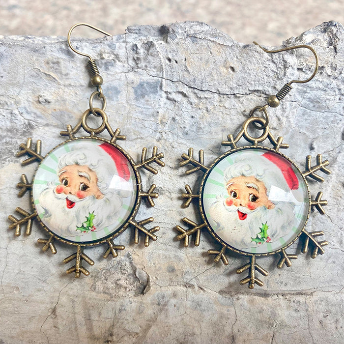 Vintage Glass Snowflake Earrings with Simple Christmas Design