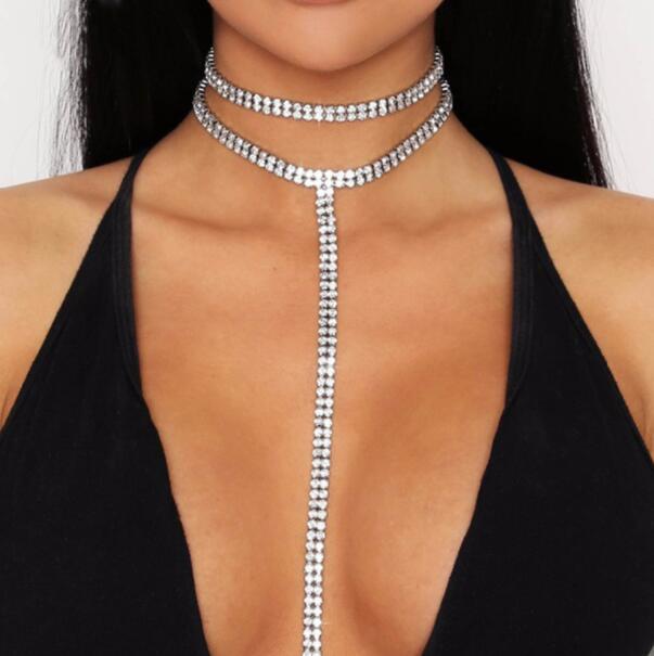 Stylish Rhinestone Double-Layer Necklace - Long Choker for Women