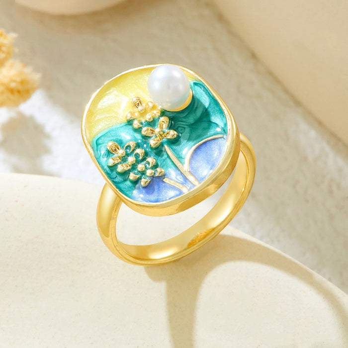 Wholesale copper micro-inlaid enamel painted drip flower open ring
