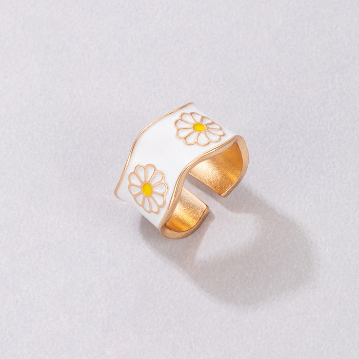 Retro popular alloy flower oil drop open ring