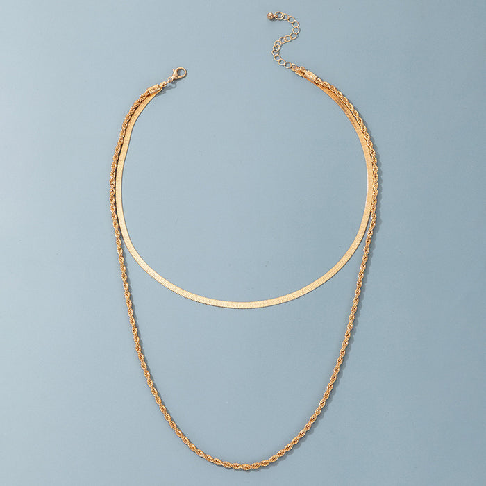 Alloy Snakebone Double Layer Necklace with Simple Braided Chain Design